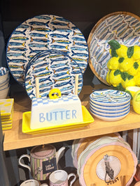 Blue Check Bistro Ceramic Butter Dish - Half Stick