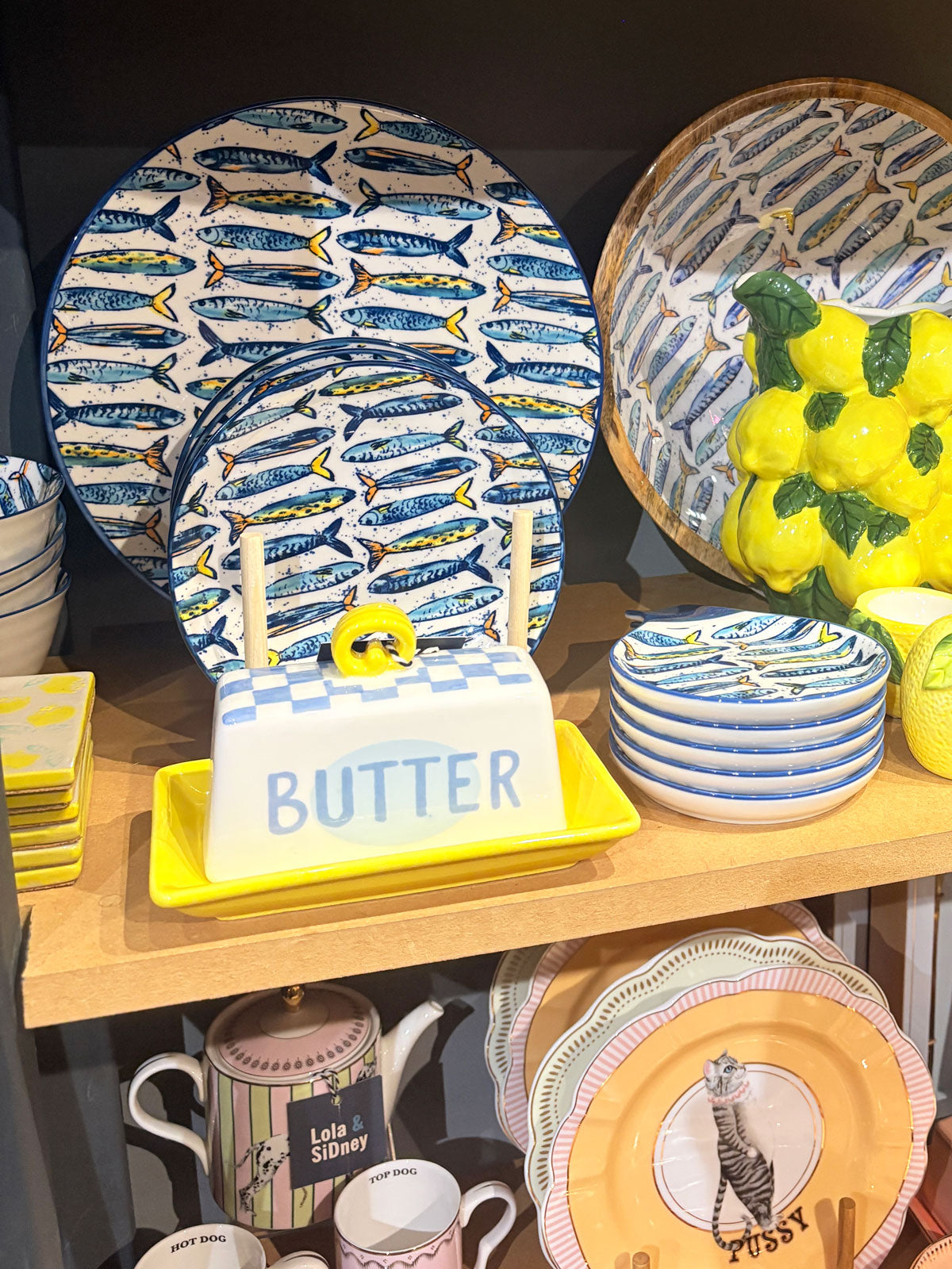 Blue Check Bistro Ceramic Butter Dish - Half Stick