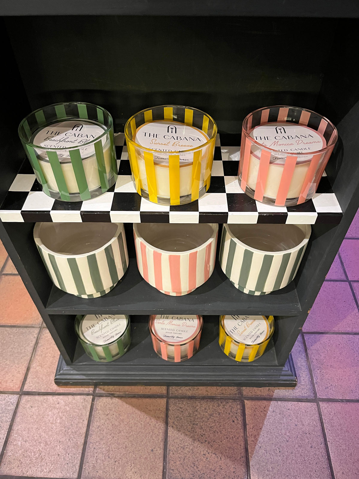 Cabana Stripe Glass Candle - Yellow