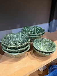 Green Cabbage Leaf Stoneware Bowl - Medium