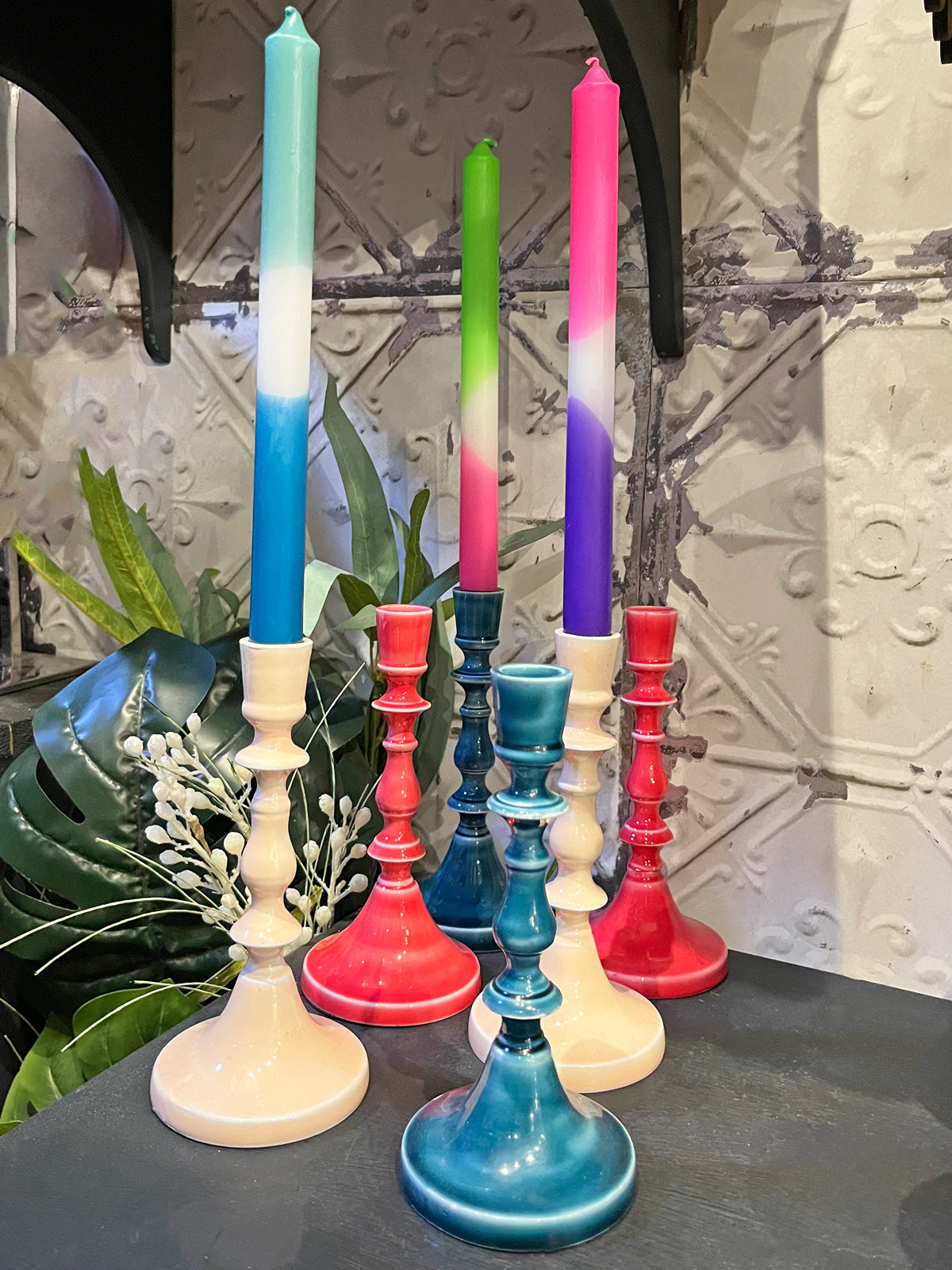 Enamel Metal Candle Holder 19cm - Pink