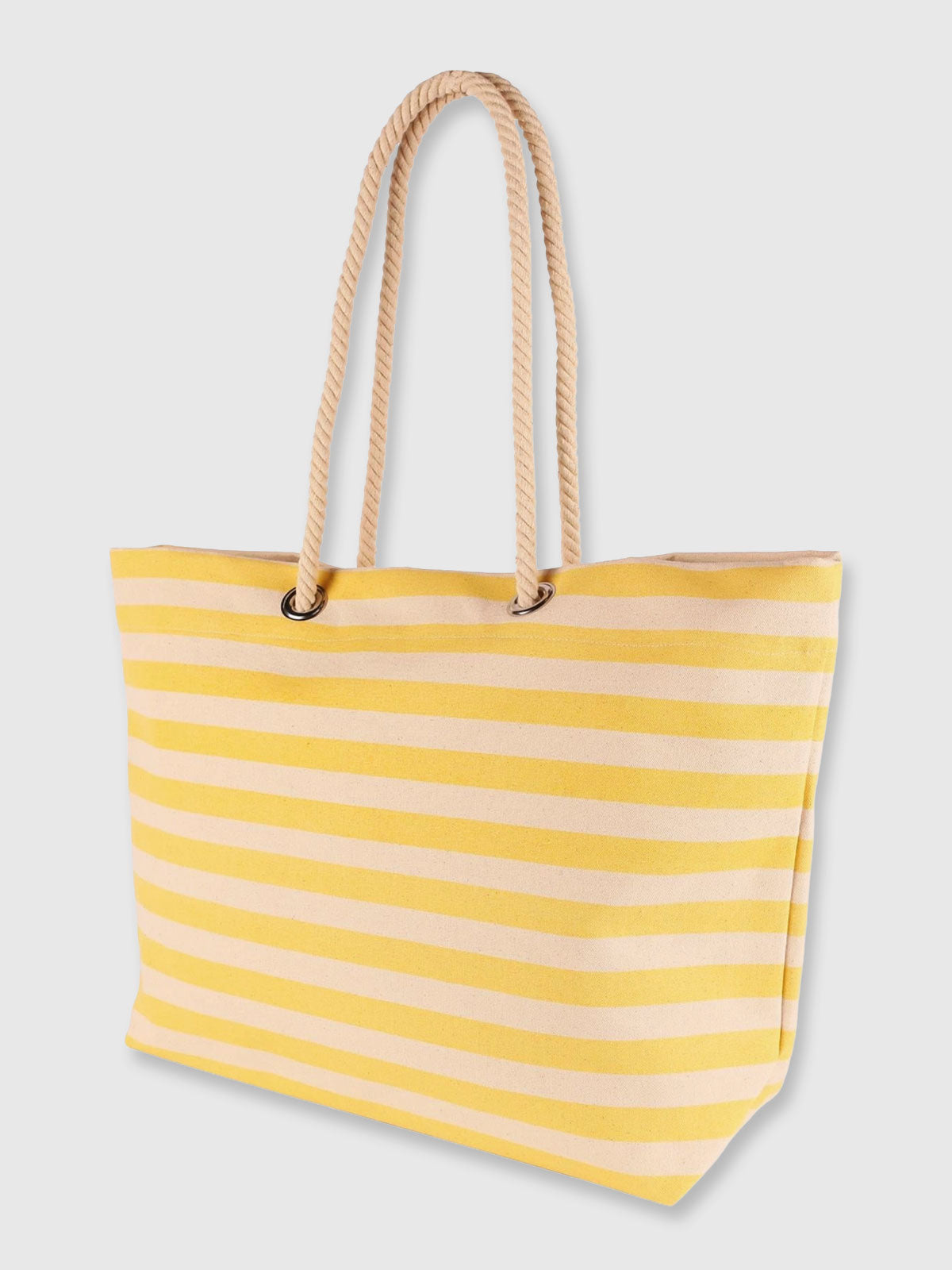 Large Yellow Striped Canvas Tote Beach Bag - Rope Handles