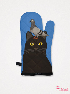 Black Cat and Pigeon - Oven Mitt