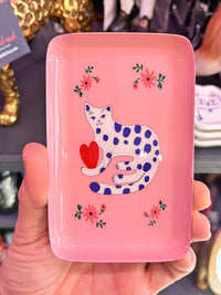 Small Spotty Cat Pink Metal Trinket Dish