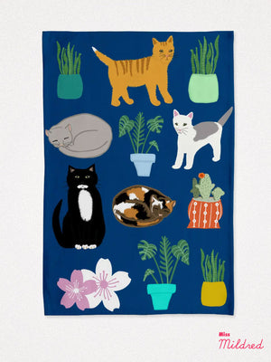 Cats with Plants - Cotton Tea Towel