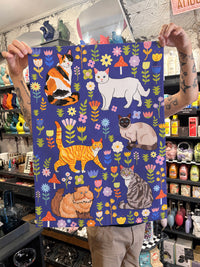 Kitty Cat & Flowers - Cotton Tea Towel