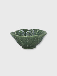 Green Cabbage Leaf Stoneware Bowl - Small