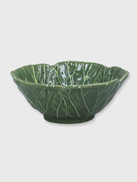 Green Cabbage Leaf Stoneware Bowl - Large