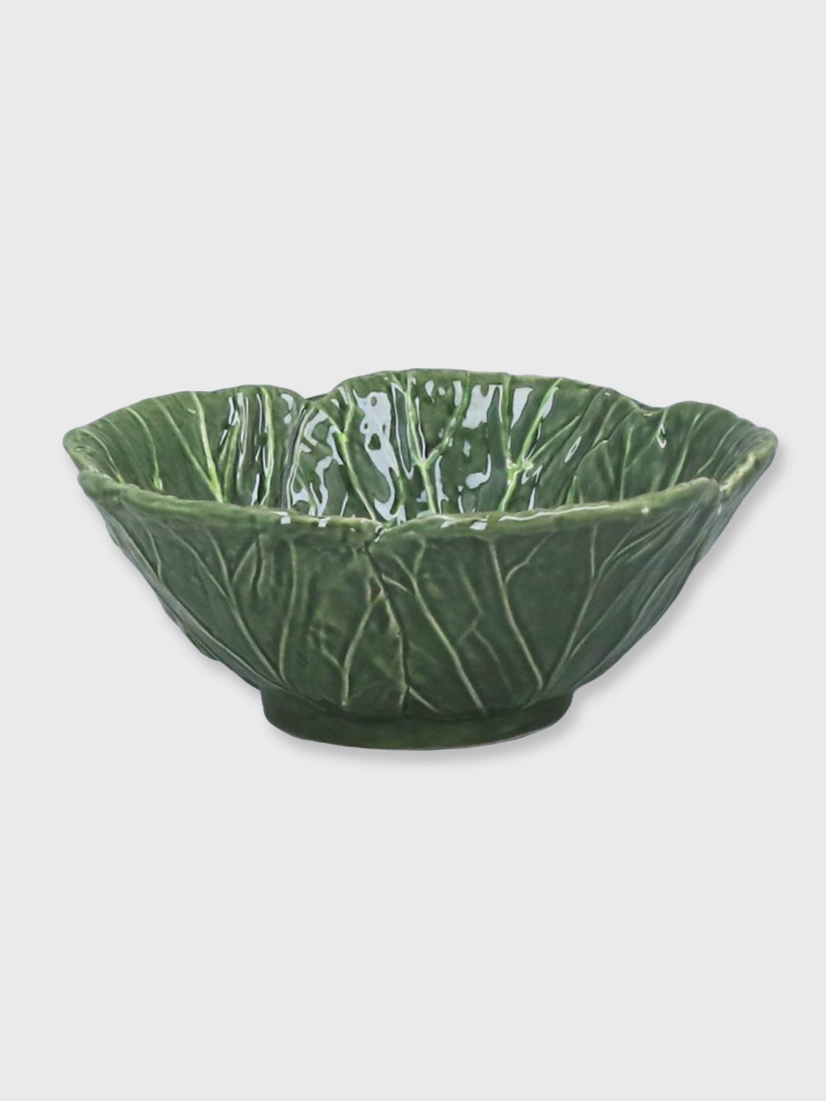 Green Cabbage Leaf Stoneware Bowl - Large