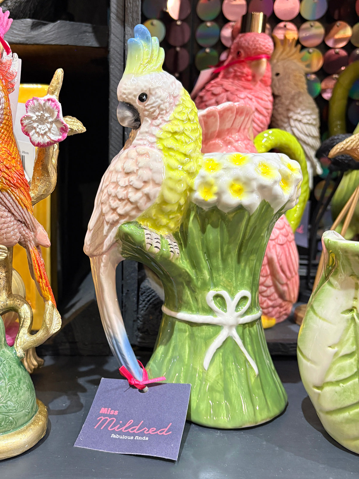 Colourful Paradise Parrot Ceramic Jug - 22cm