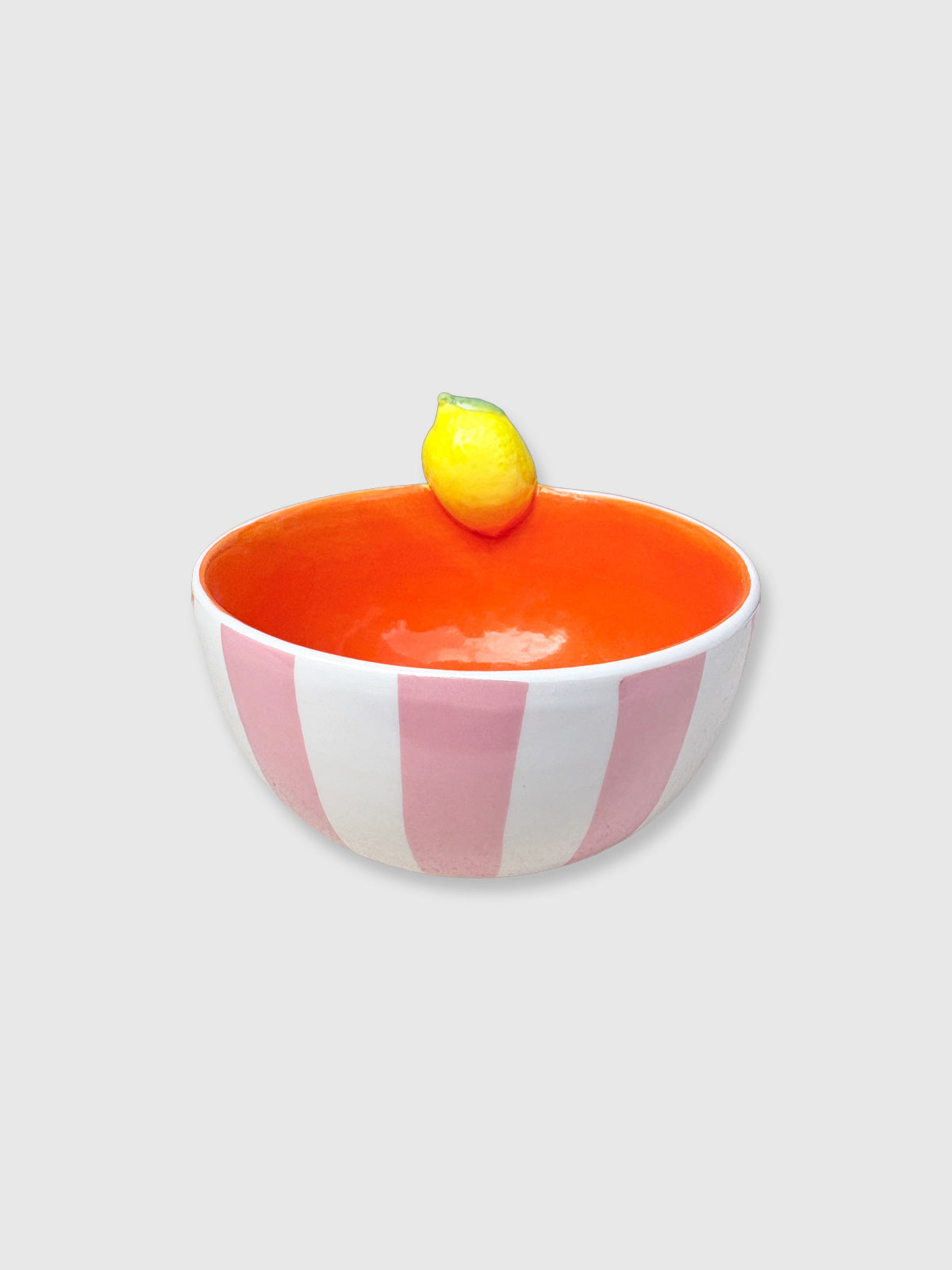 Pink Striped Lemon Design Ceramic Bowl