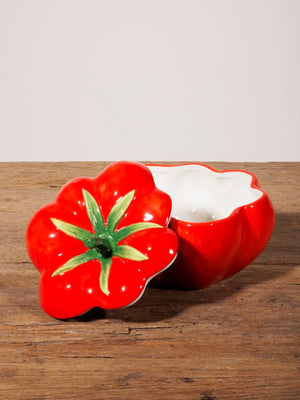 Tomato Shaped Ceramic Lidded Bowl