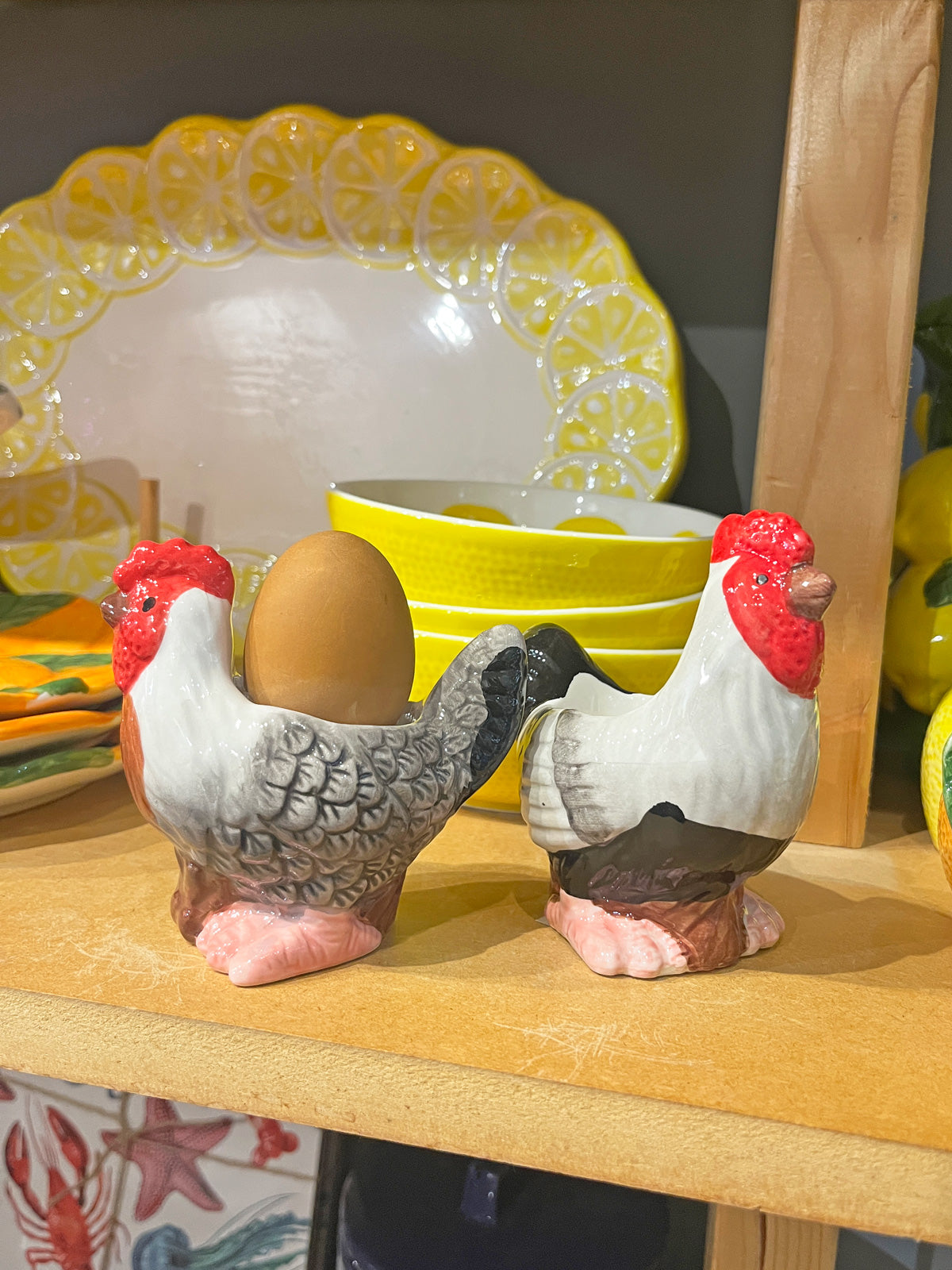 Ceramic Cockerel and Hen Egg Cups