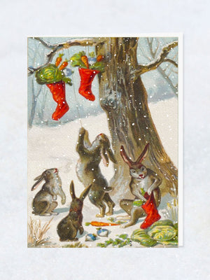 Christmas Greeting Card - Rabbit & Stockings