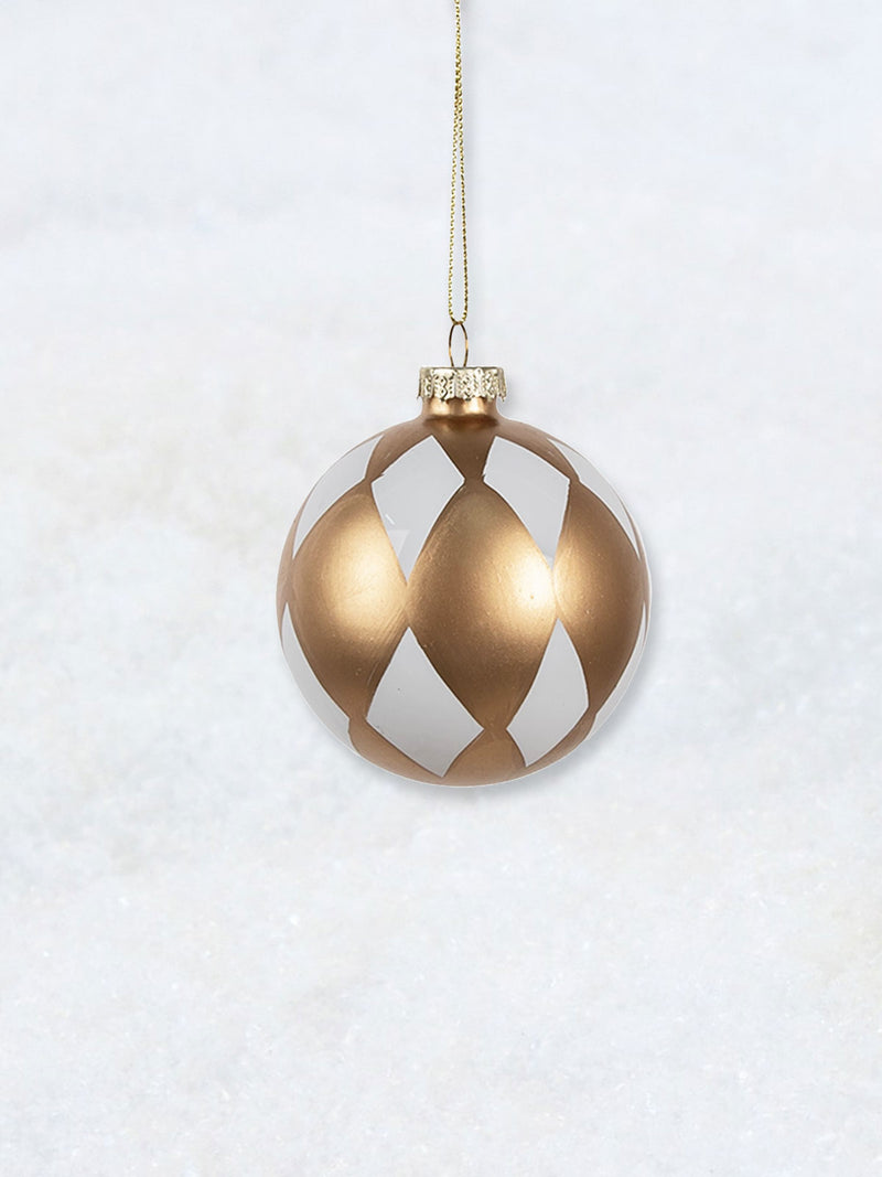 Christmas Decoration - Gold White Check Bauble