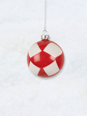 Christmas Decoration - Red White Check Bauble