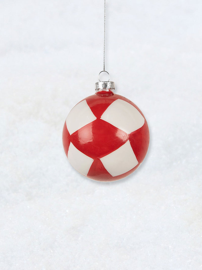 Christmas Decoration - Red White Check Bauble