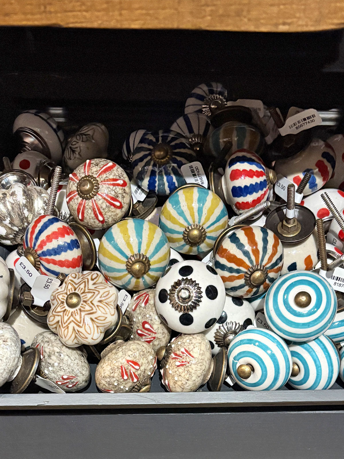 Round Striped Ceramic Drawer Knob - Green & Blue