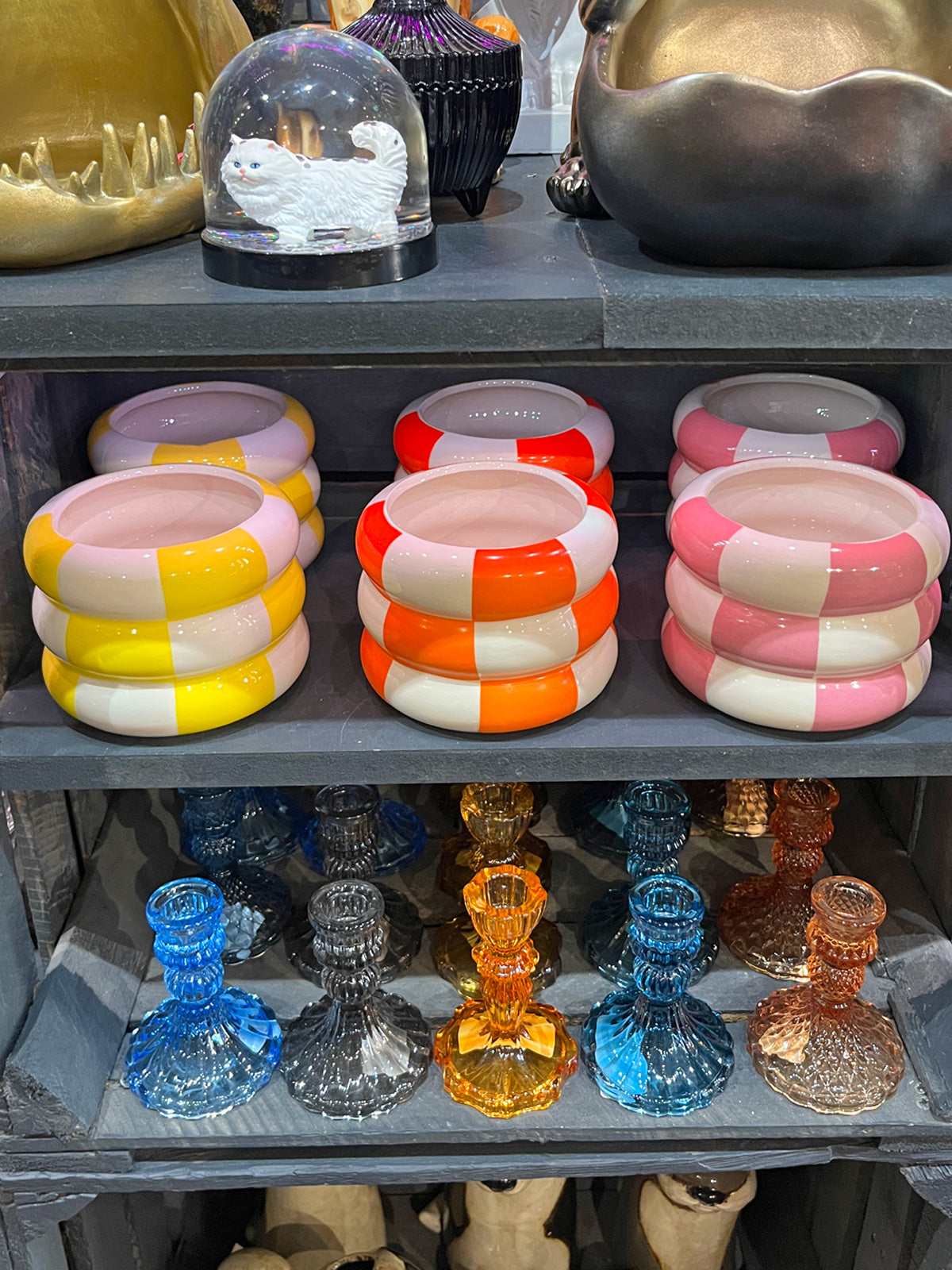 Checked Ceramic 12cm Planter - Yellow