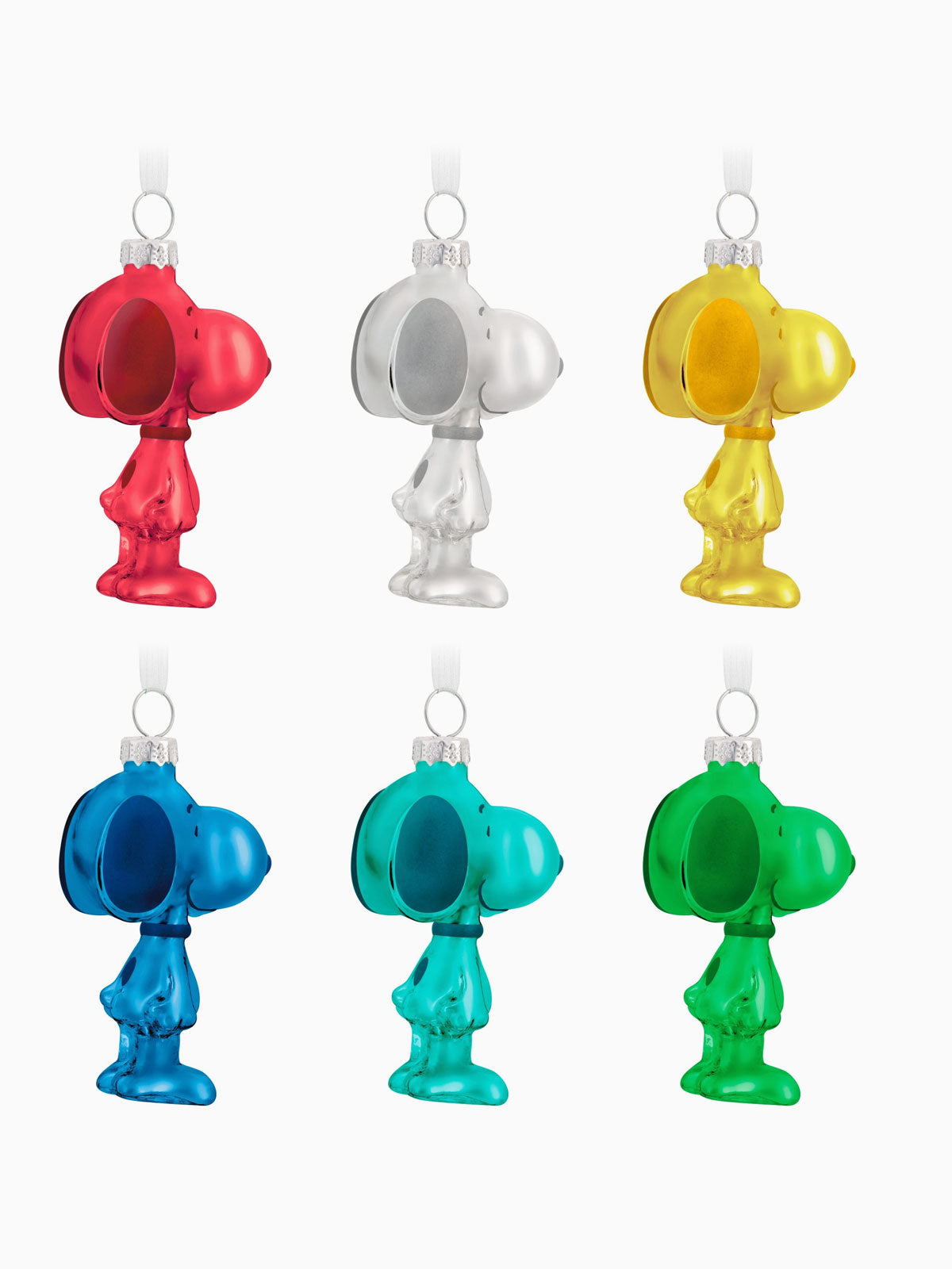 Peanuts Snoopy Colourful Glass Christmas Ornaments - Pack of 6