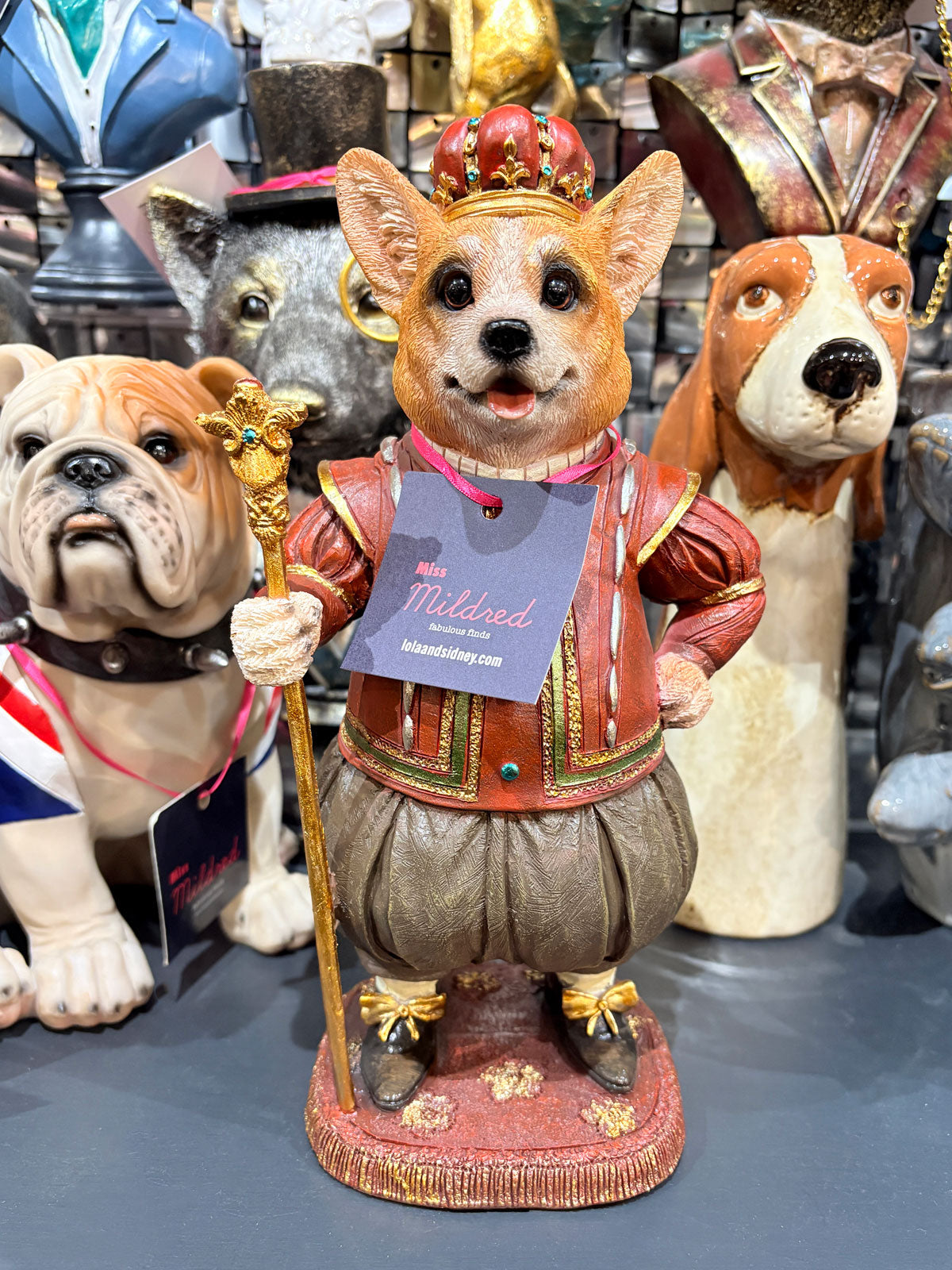Regal Corgi Dog Statue with Crown