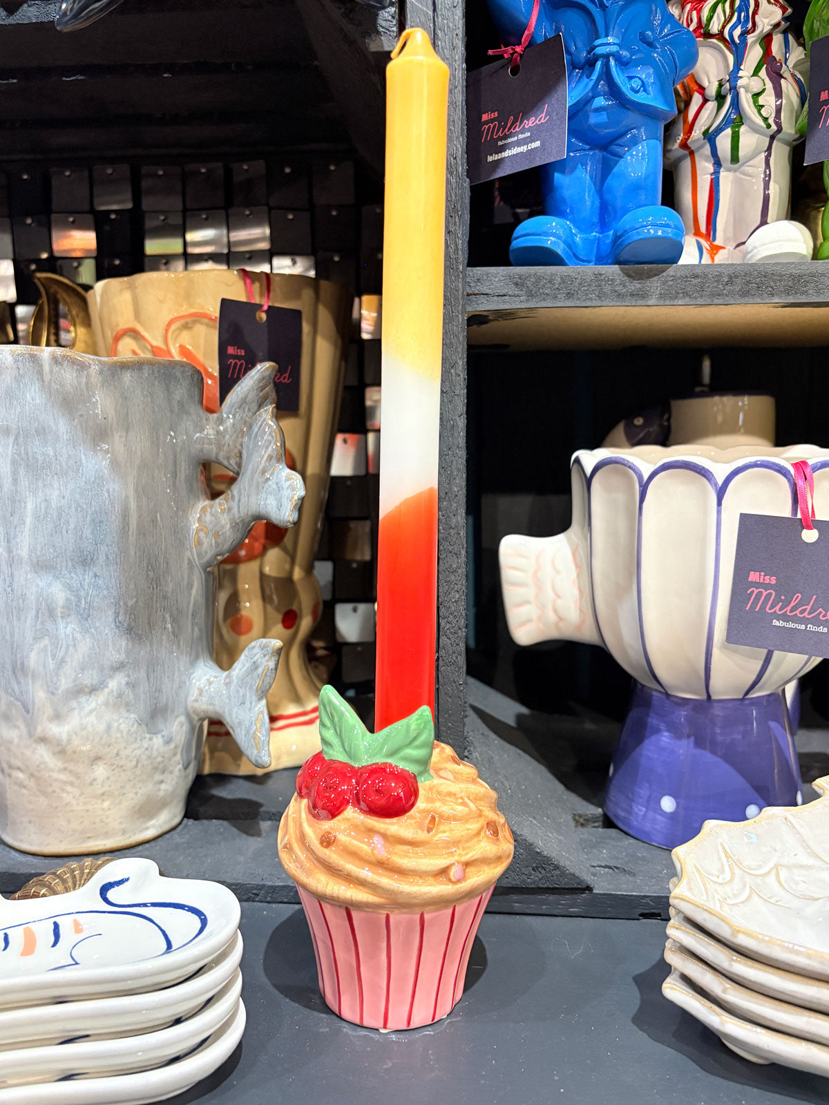 Cherry Cupcake Shaped Ceramic Candle Holder