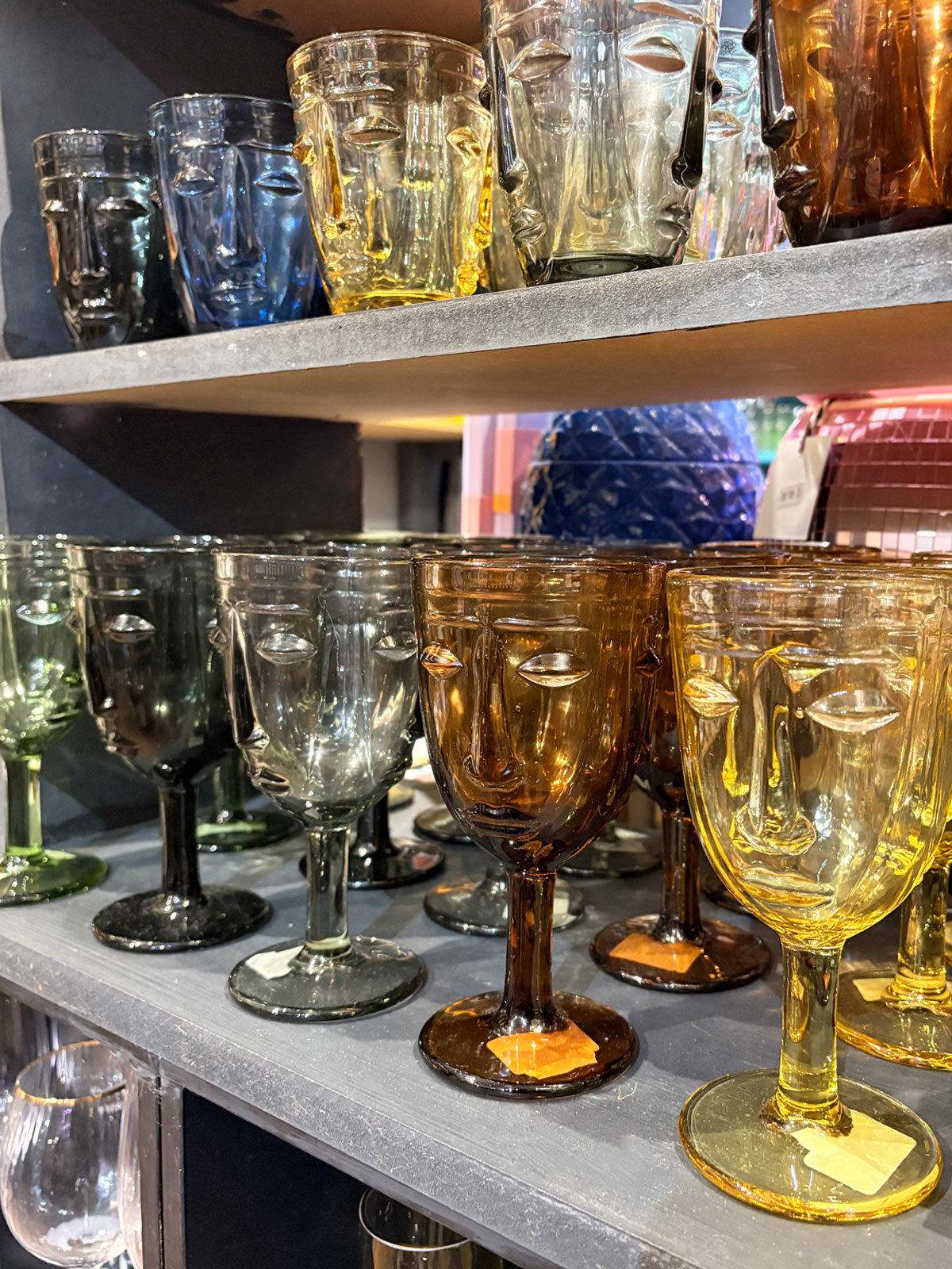 Deco Face Wine Glass - Yellow