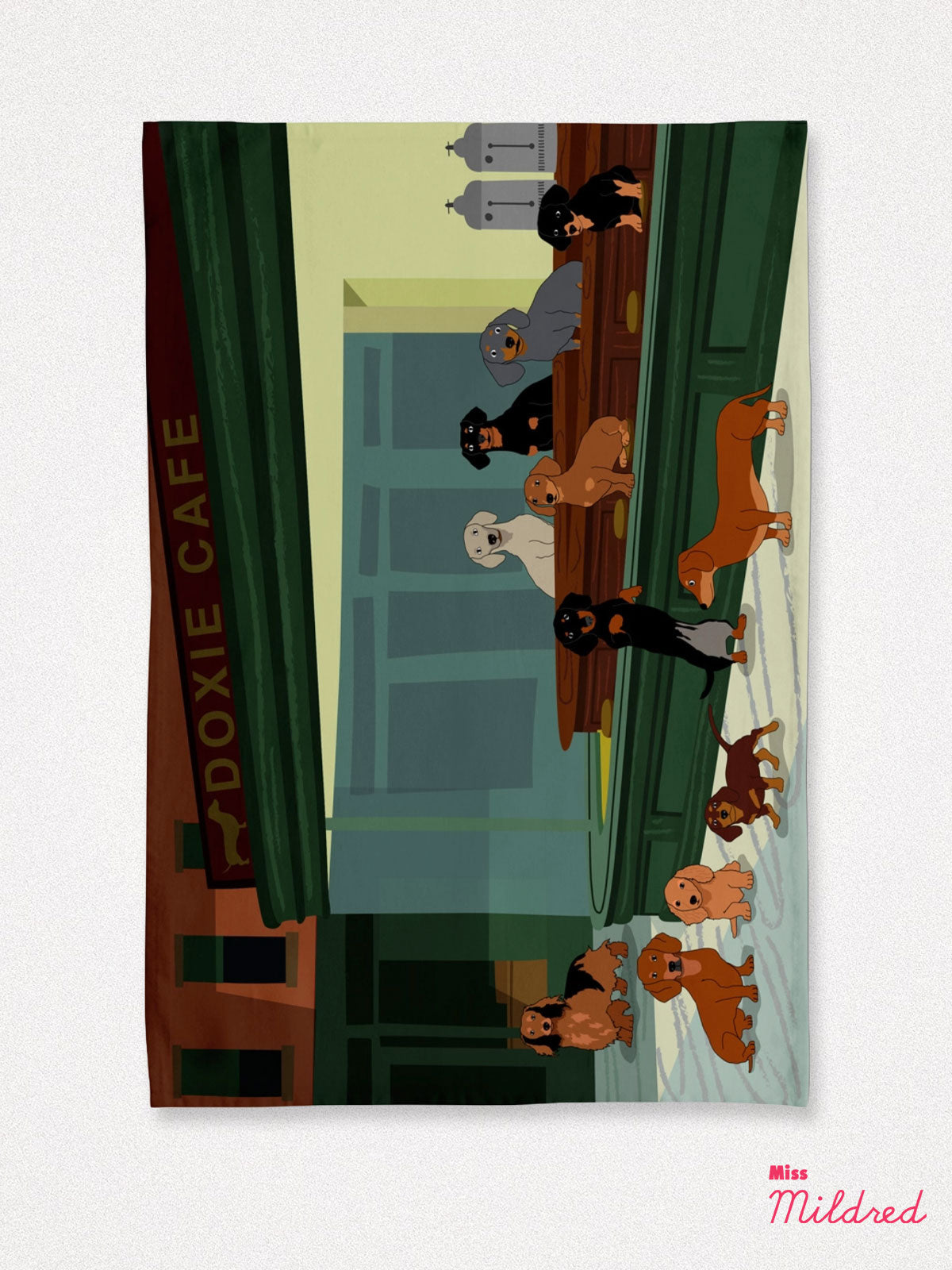 Doxie Cafe Dachshund Dogs - Cotton Tea Towel