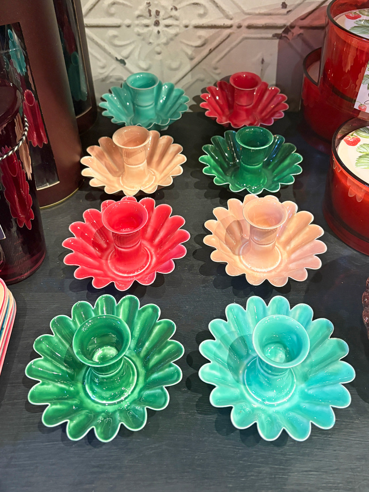 Enamel Metal Candle Holder - Aqua