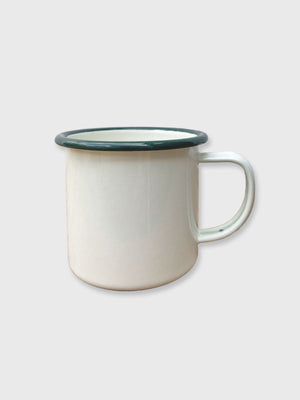 Falcon Enamel Mug Cream / Green Rim - 8cm