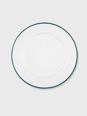 Enamel Plate White / Green Rim - 25cm