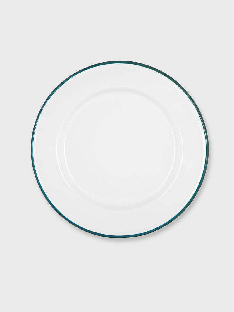 Enamel Plate White / Green Rim - 25cm