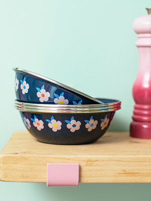 Enamel Happy Small Bowl - Floral Navy Blue