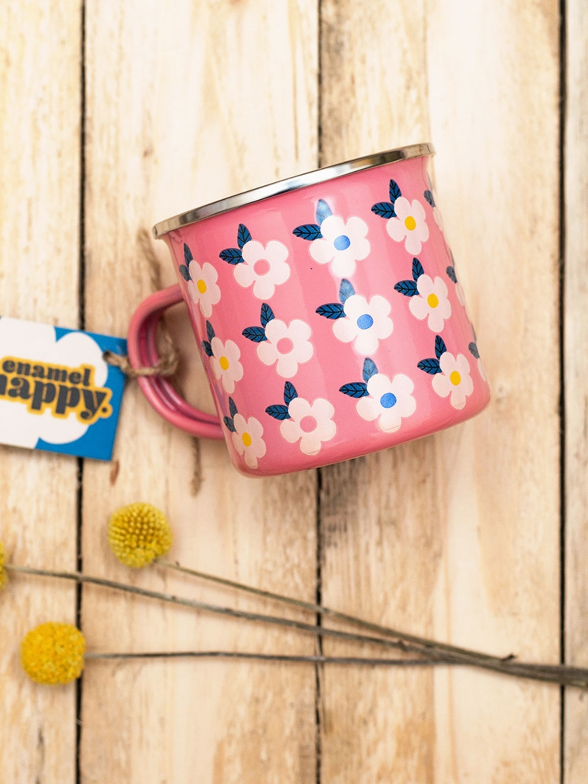 Enamel Happy Mug - Floral Pink