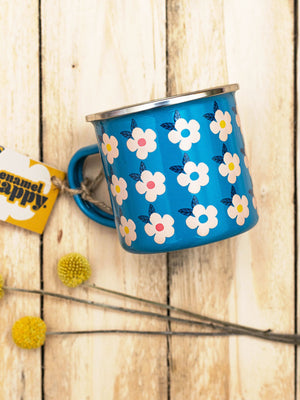 Enamel Happy Mug - Floral Blue