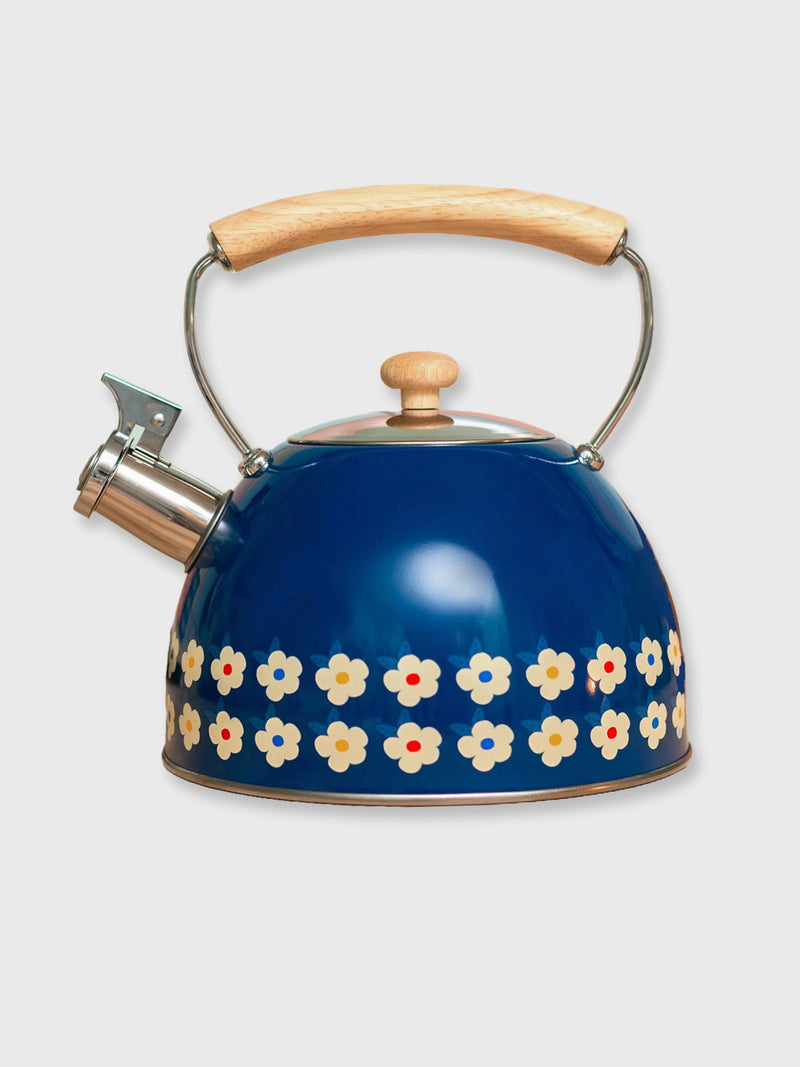 Enamel Happy Whistling Kettle - Floral Navy