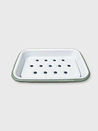 Falcon White Sage Green Rim Enamel Soap Dish