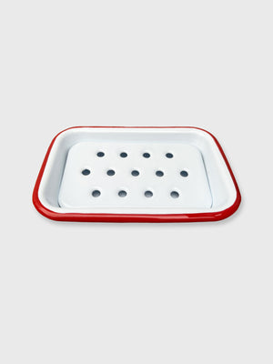 Falcon White Red Rim Enamel Soap Dish