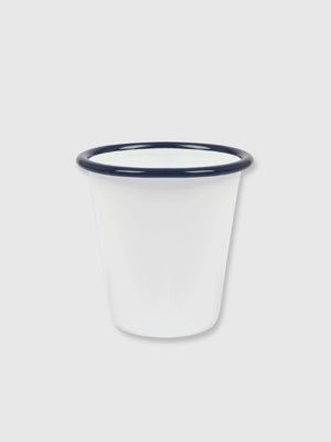 White and Navy Blue Enamel Beaker / Cup