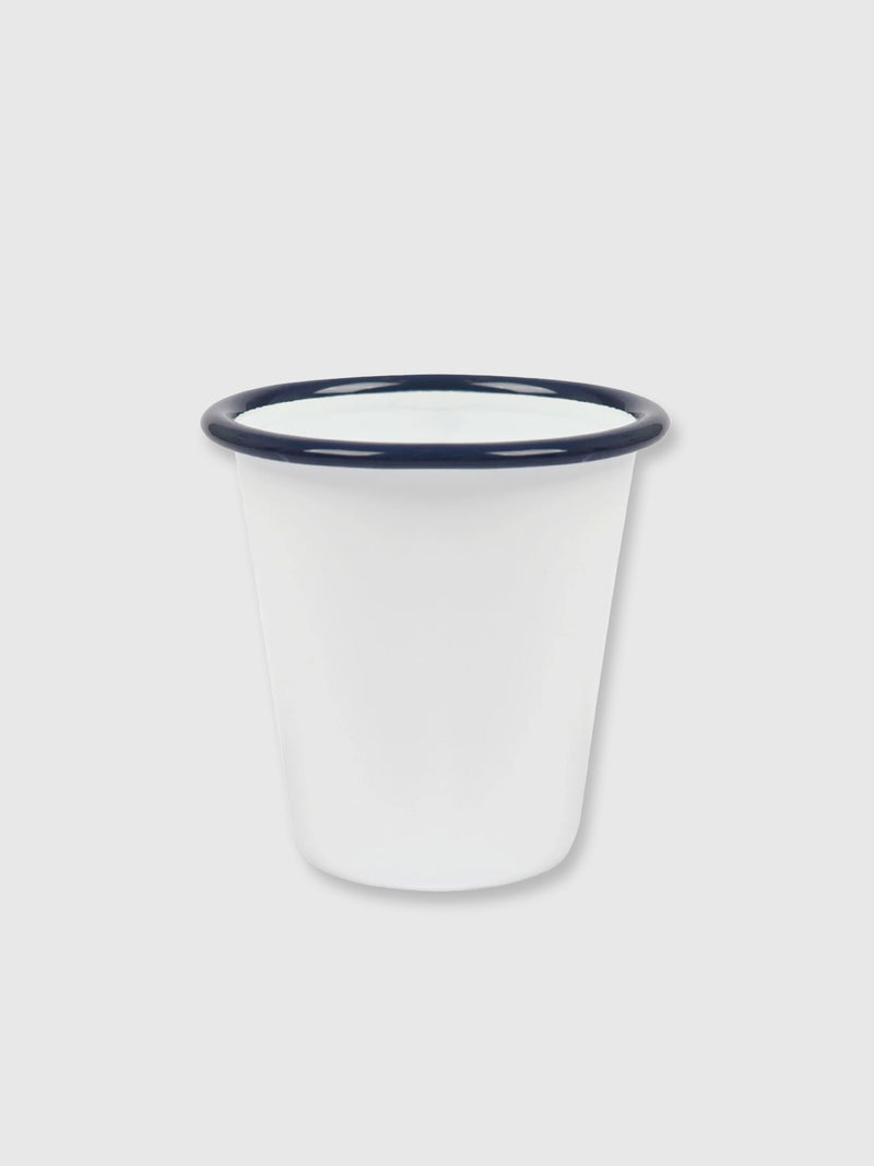 White and Navy Blue Enamel Beaker / Cup