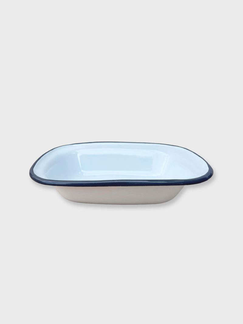 Enamel Pie Dish White / Navy - 20cm