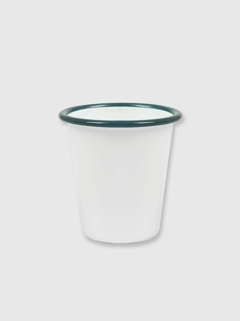 White and Green Enamel Beaker / Cup