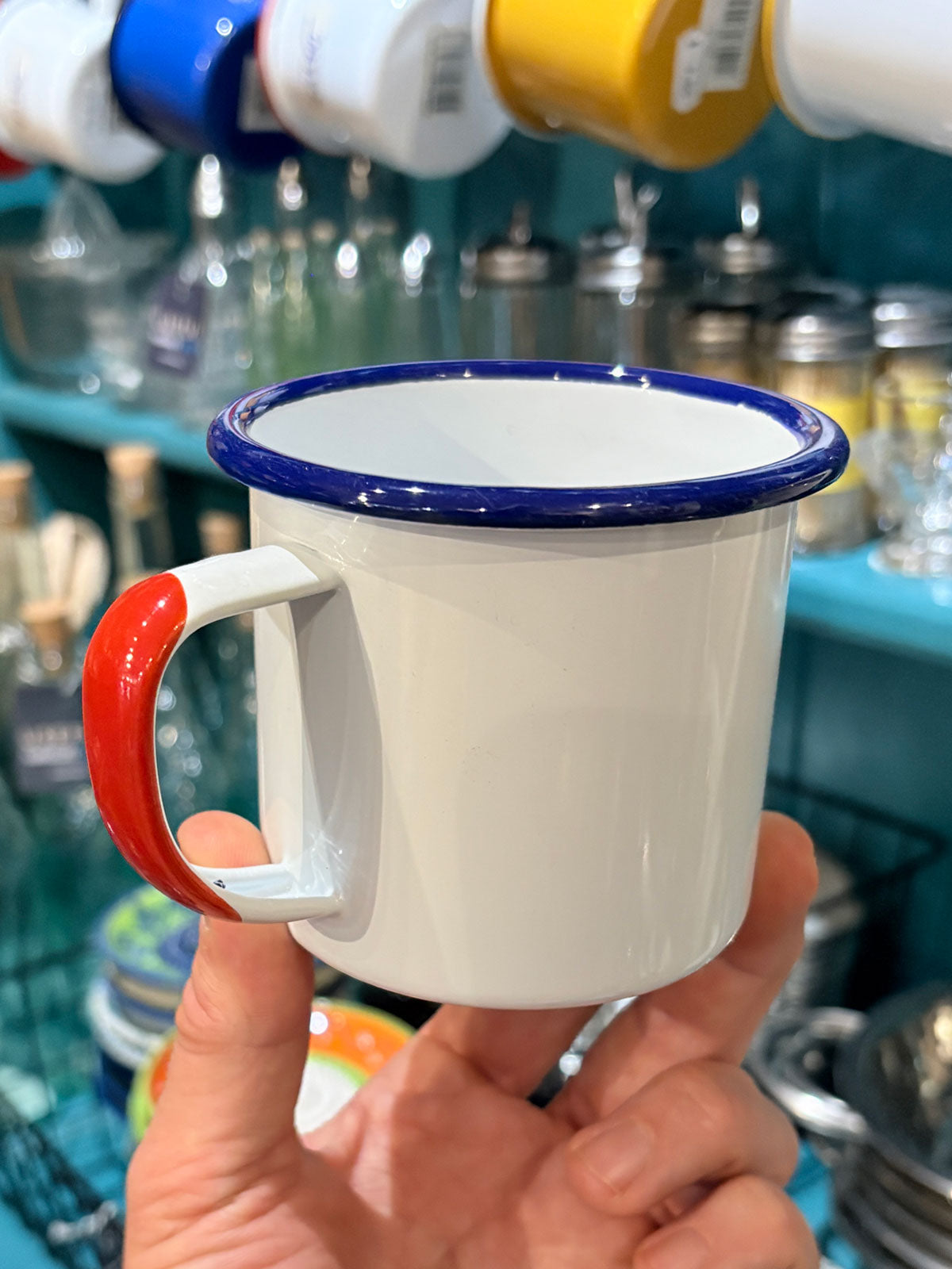 Falcon Enamel Mug Tri Colour White / Red / Blue - 8cm
