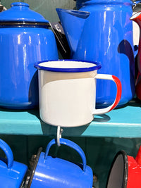 Falcon Enamel Mug Tri Colour White / Red / Blue - 8cm