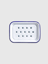 Falcon White Blue Rim Enamel Soap Dish