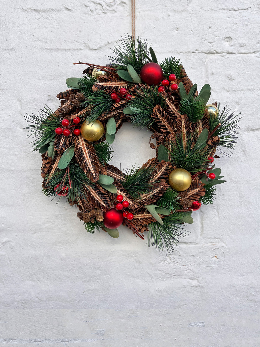 Faux Wreath - Gold and Red Bauble Wreath - 36cm