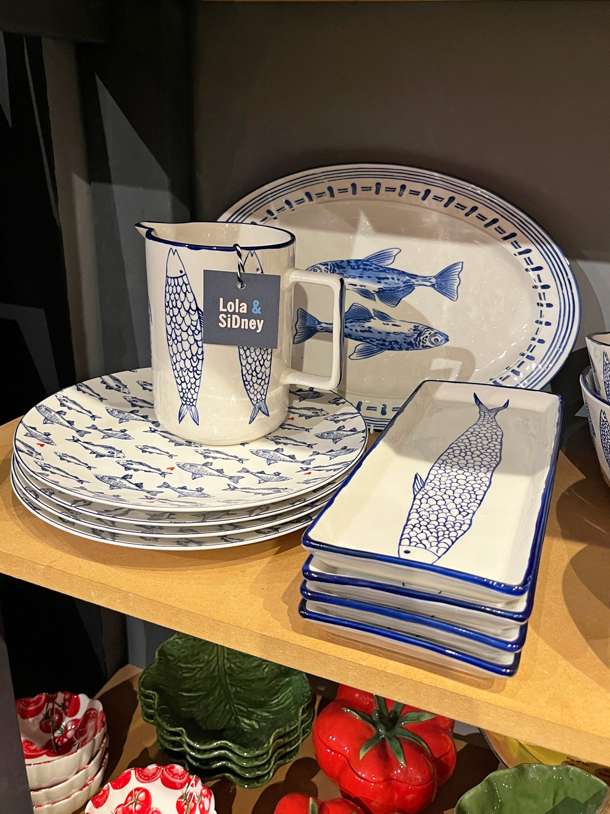 Ceramic Jug - Cream & Blue Fish