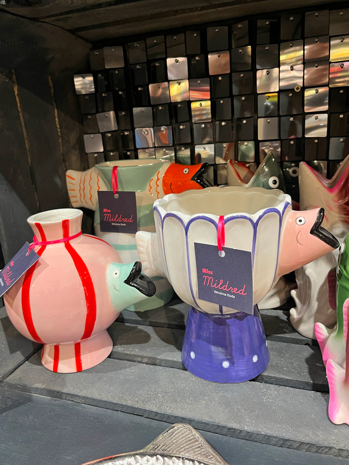 Quirky Ceramic Fish Vase - Aqua