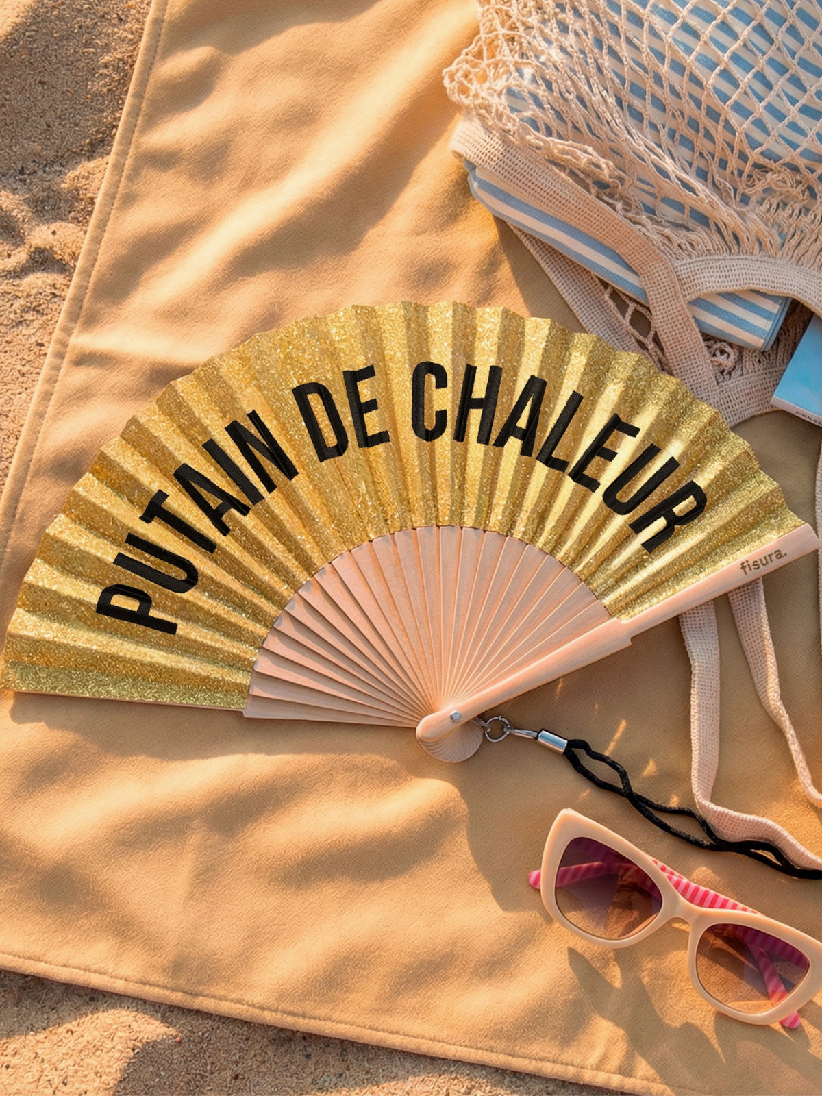 Fisura - Putain de Chaleur Hand Fan - Gold Glitter