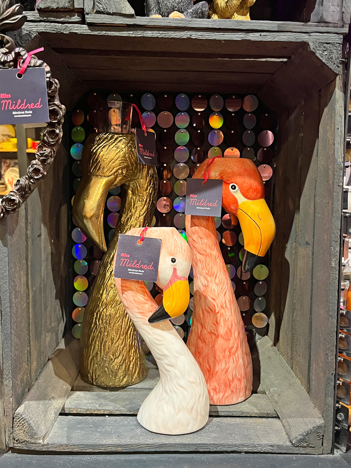 Metal Flamingo Statue / Candle Holder